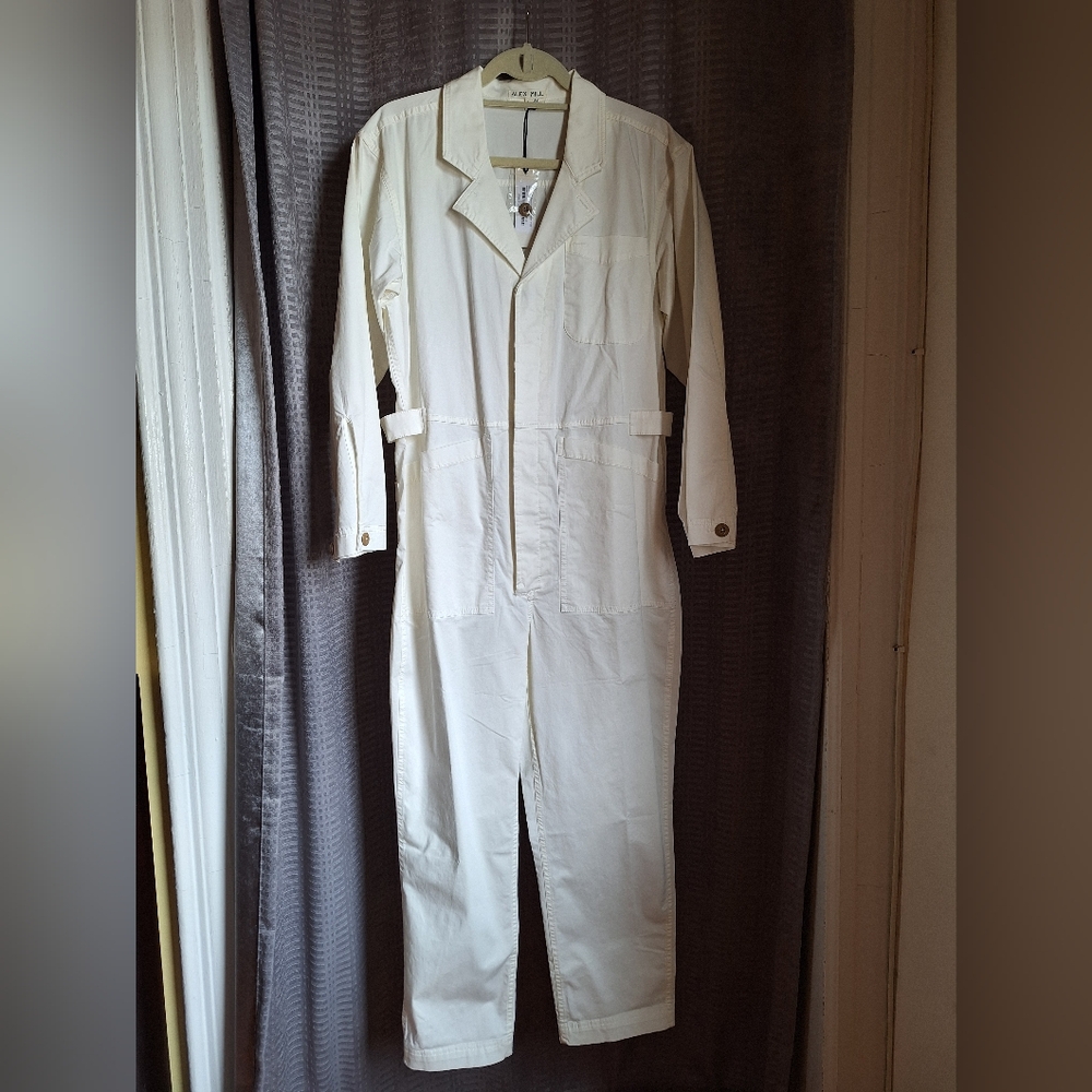 Alex Mill Standard Jumpsuit Ecru Cotton Twill Long-Sleeve Size Large